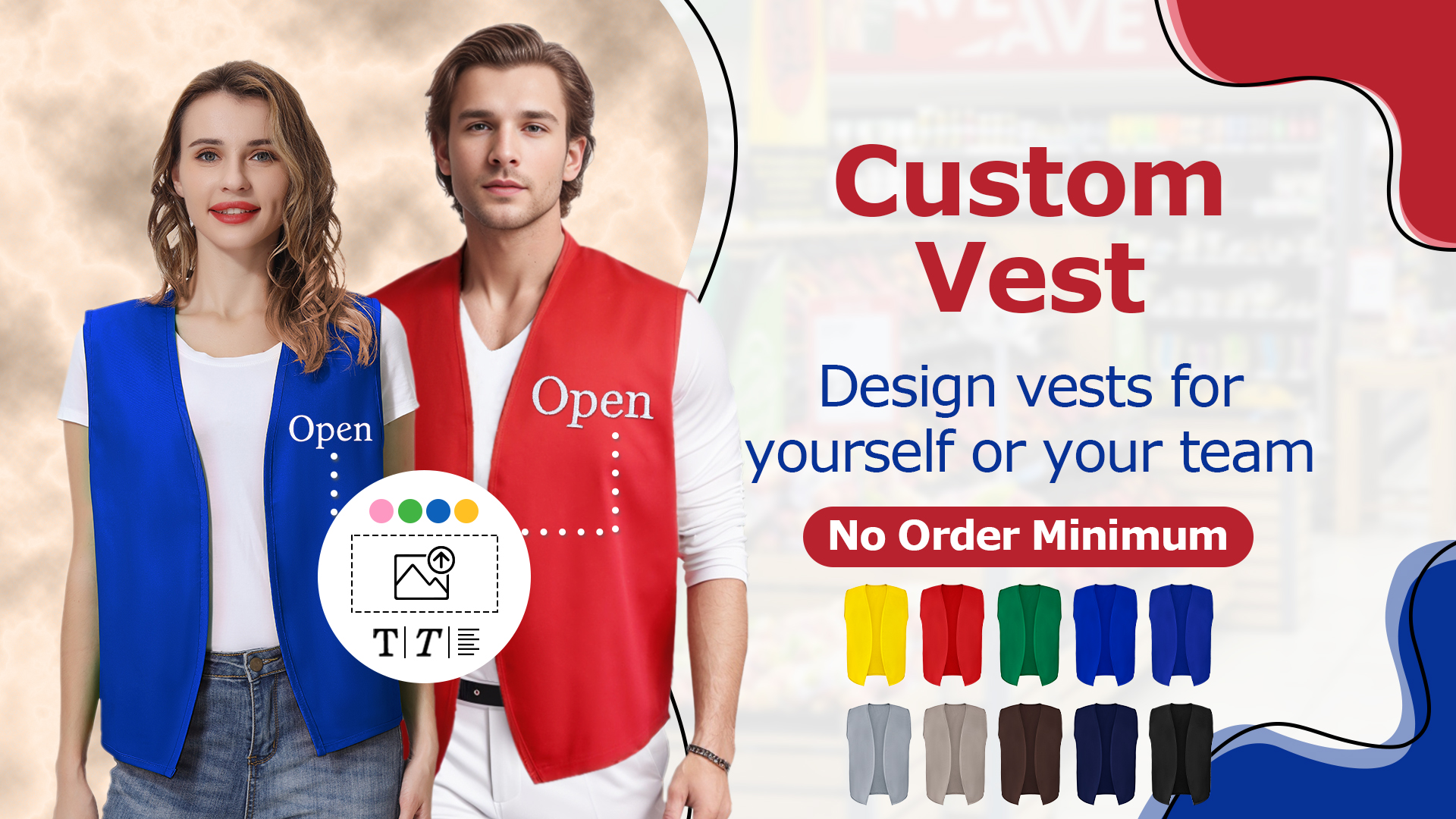 TopTie Custom Volunteer Vest No Buttons Unisex Work Vest Logo